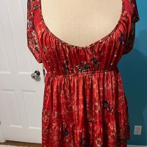 Free People Red and Blue Floral Blouse